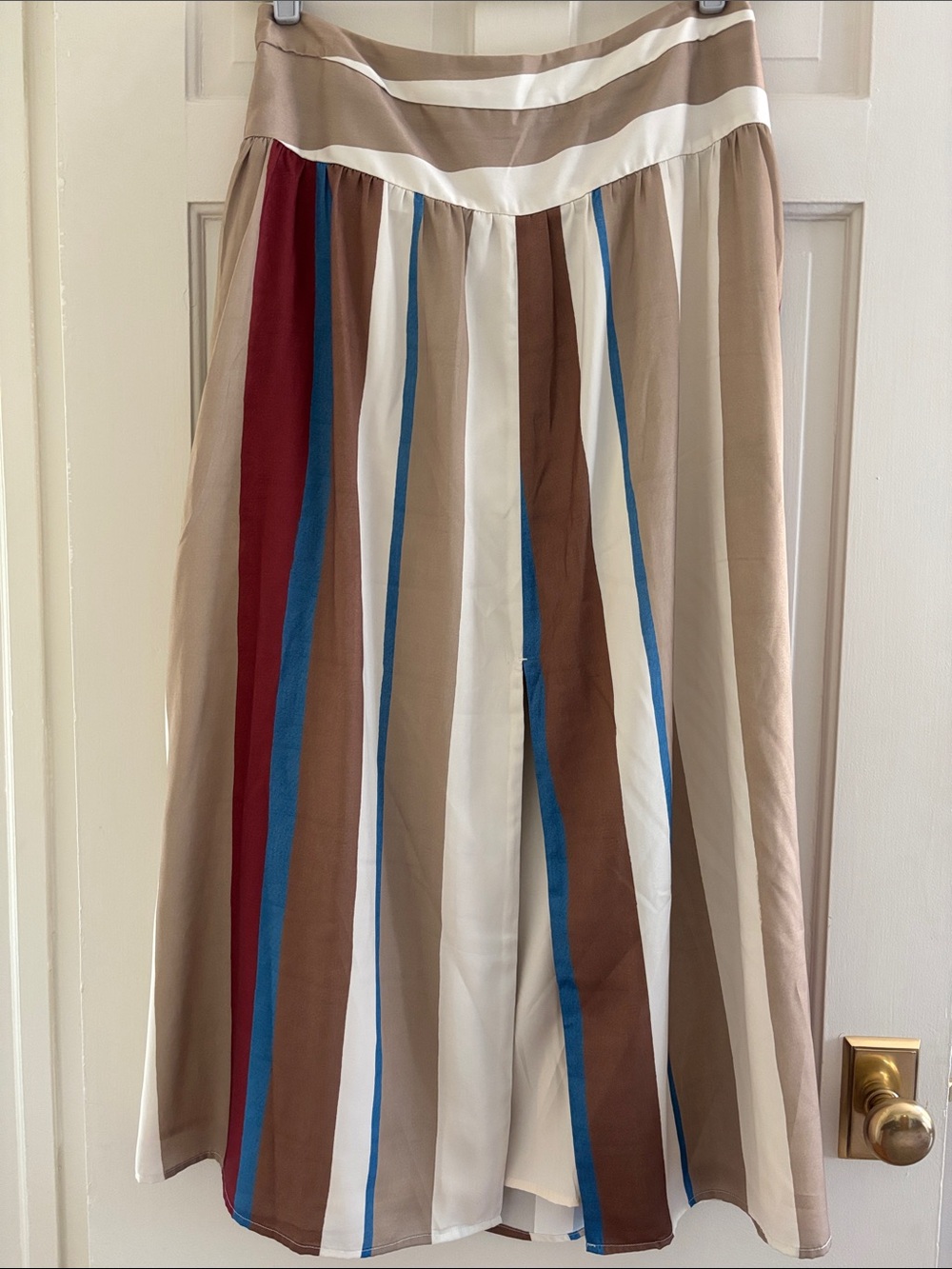 Banana Republic Striped A-Line Midi Skirt in Cream, Tan, Brown, Blue & Burgundy
